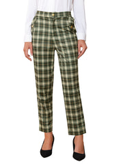 Vintage Tartan Plaid Pants Elastic Waist Straight Long Trousers