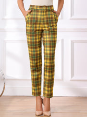 Vintage Tartan Plaid Pants Elastic Waist Straight Long Trousers