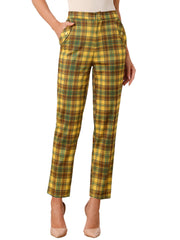 Vintage Tartan Plaid Pants Elastic Waist Straight Long Trousers