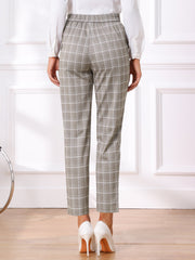 Vintage Tartan Plaid Pants Elastic Waist Straight Long Trousers