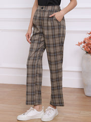 Plaid Elastic Waist Casual Work Office Long Pants