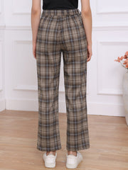 Plaid Elastic Waist Casual Work Office Long Pants