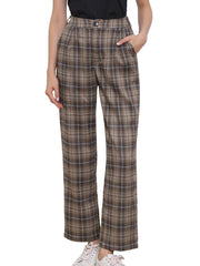 Plaid Elastic Waist Casual Work Office Long Pants
