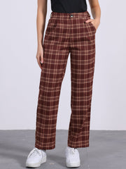 Plaid Elastic Waist Casual Work Office Long Pants