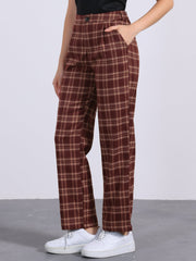 Plaid Elastic Waist Casual Work Office Long Pants