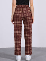 Plaid Elastic Waist Casual Work Office Long Pants