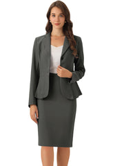 Long Sleeve Notched Lapel Peplum Blazer Pencil Skirt 2 Piece Set