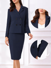 2 Pieces Long Sleeve Work Outfits Blazer and Pencil Skirt Suit Set