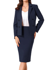 2 Pieces Long Sleeve Work Outfits Blazer and Pencil Skirt Suit Set