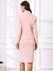 2 Pieces Long Sleeve Work Outfits Blazer and Pencil Skirt Suit Set