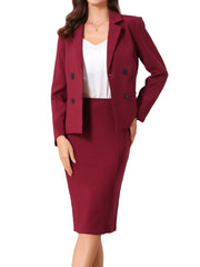 2 Pieces Long Sleeve Work Outfits Blazer and Pencil Skirt Suit Set