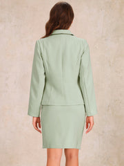2 Pieces Collared Button Down Blazer & Pencil Midi Skirt Suit Set