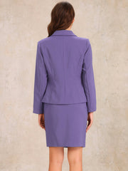 2 Pieces Collared Button Down Blazer & Pencil Midi Skirt Suit Set