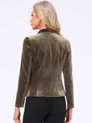 Notched Lapel Long Sleeve Office Business Button Velvet Blazer