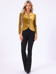 Notched Lapel Long Sleeve Office Business Button Velvet Blazer