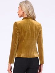 Notched Lapel Long Sleeve Office Business Button Velvet Blazer