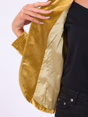 Notched Lapel Long Sleeve Office Business Button Velvet Blazer