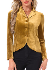 Notched Lapel Long Sleeve Office Business Button Velvet Blazer