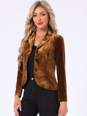 Notched Lapel Long Sleeve Office Business Button Velvet Blazer