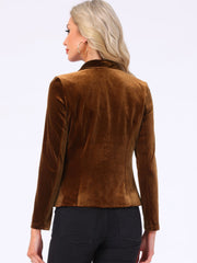 Notched Lapel Long Sleeve Office Business Button Velvet Blazer