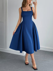 Solid Color Sleeveless Backless A-Line Midi Dress