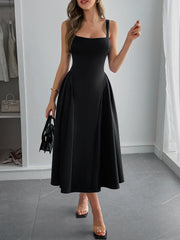Solid Color Sleeveless Backless A-Line Midi Dress