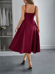 Solid Color Sleeveless Backless A-Line Midi Dress