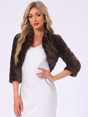Faux Fur 3/4 Sleeves Cocktail Cropped Jacket Bolero Shrug