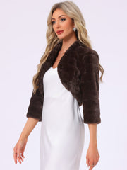Faux Fur 3/4 Sleeves Cocktail Cropped Jacket Bolero Shrug