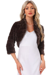 Faux Fur 3/4 Sleeves Cocktail Cropped Jacket Bolero Shrug