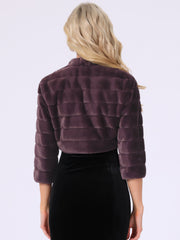 Faux Fur 3/4 Sleeves Cocktail Cropped Jacket Bolero Shrug