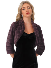 Faux Fur 3/4 Sleeves Cocktail Cropped Jacket Bolero Shrug