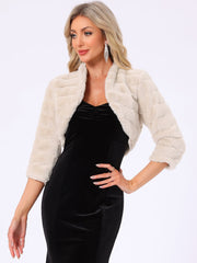Faux Fur 3/4 Sleeves Cocktail Cropped Jacket Bolero Shrug