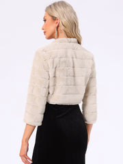 Faux Fur 3/4 Sleeves Cocktail Cropped Jacket Bolero Shrug