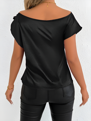 Satin Off Shoulder Bowknot Short Sleeves Blouse