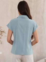 Cotton Linen Button Down Short Sleeve Shirt