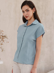 Cotton Linen Button Down Short Sleeve Shirt