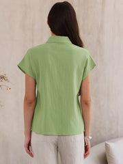 Cotton Linen Button Down Short Sleeve Shirt
