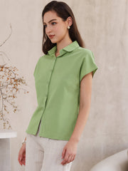 Cotton Linen Button Down Short Sleeve Shirt