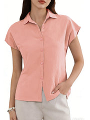 Cotton Linen Button Down Short Sleeve Shirt