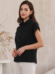 Cotton Linen Button Down Short Sleeve Shirt
