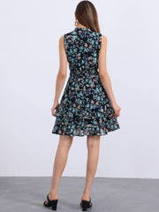 Floral A-line Smocked Waist Tiered Ruffled Chiffon Mini Dress