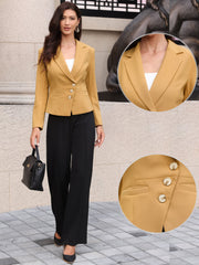 Notched Lapel Long Sleeve Asymmetric Button Down Blazer