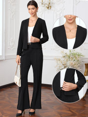 Work Office Long Sleeve Open Front Collarless Blazer