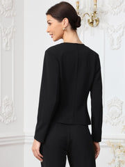 Work Office Long Sleeve Open Front Collarless Blazer