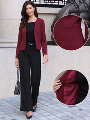 Work Office Long Sleeve Open Front Collarless Blazer