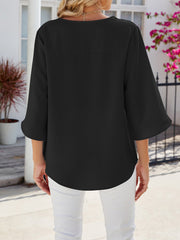 Solid Color V-Neck Mid-Sleeve Loose Chiffon Shirt for Women