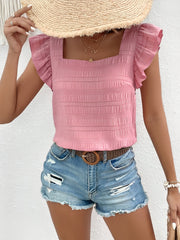 Square Neck Ruffled Cap Sleeves Textured Blouse