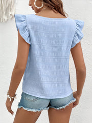 Square Neck Ruffled Cap Sleeves Textured Blouse