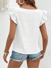 Square Neck Ruffled Cap Sleeves Textured Blouse